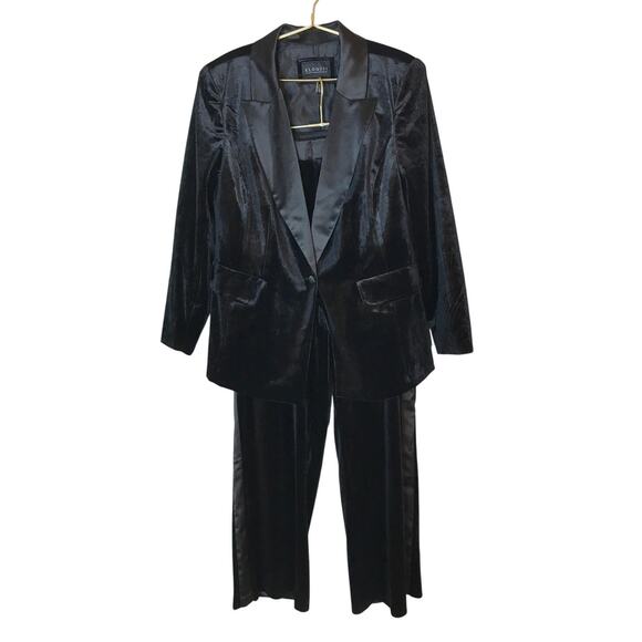 Eloquii Womens Black Velvet Satin 2 Pc Suit Blazer 16 Tuxedo Pants 18 - Picture 1 of 16